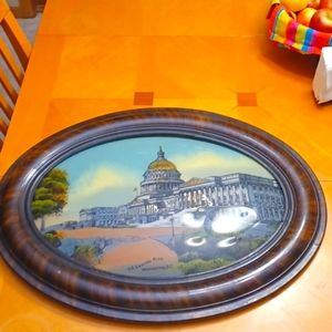 Antique 1916 US Capitol Building Washington DC Reverse Painting 25 x 16"